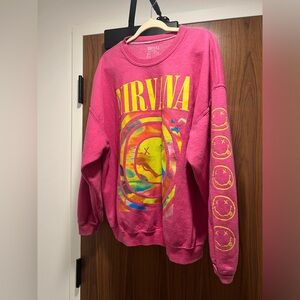 Pink Urban Outfitters Nirvana oversized crewneck sweatshirt